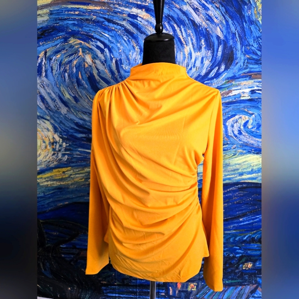 Bright Yellow Long Sleeve Spring Time Raunched Blouse